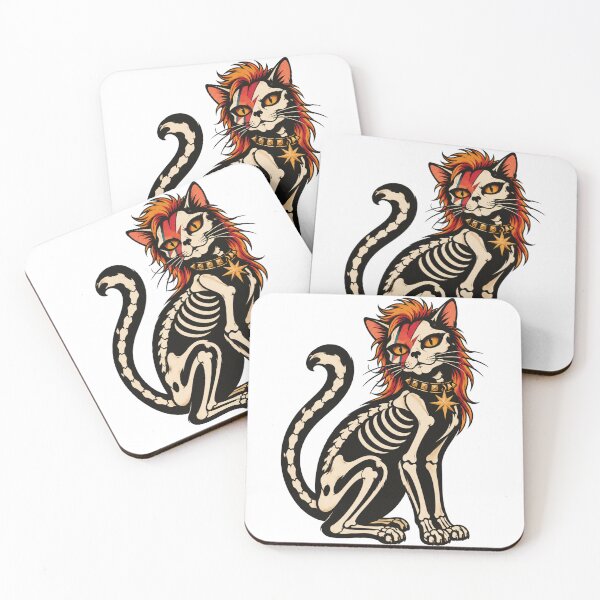 Item preview, Glam Rock Cat Skeleton – Halloween Tattoo Design. designed and sold by Knock on my door.