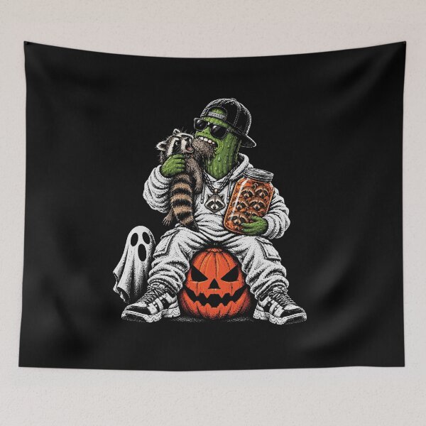 Item preview, Streetwear Pickle Eating Raccoons on a Halloween Pumpkin designed and sold by NaturEdeN.