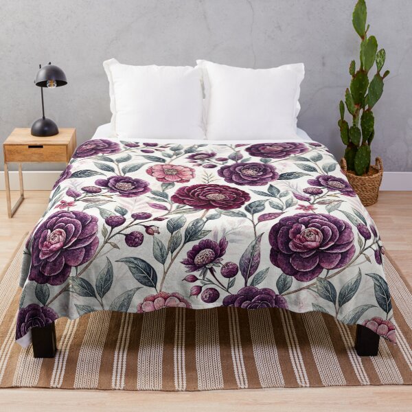 Item preview, Deep Plum Camellia Botanical Floral Pattern designed and sold by Storybook Botanica.