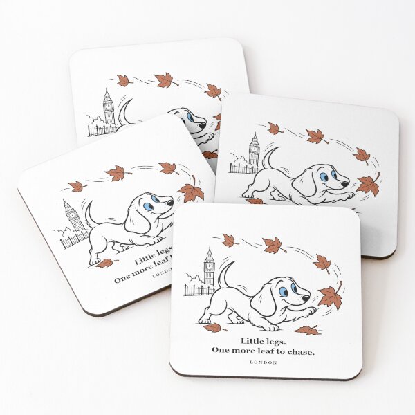 Item preview, London Dachshund Chasing Autumn Leaves designed and sold by Soft Paws Sketches.