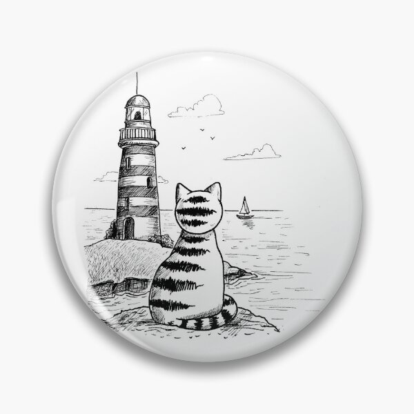 Item preview, Cute Cat Watching Lighthouse by the Sea designed and sold by PatternFablee.