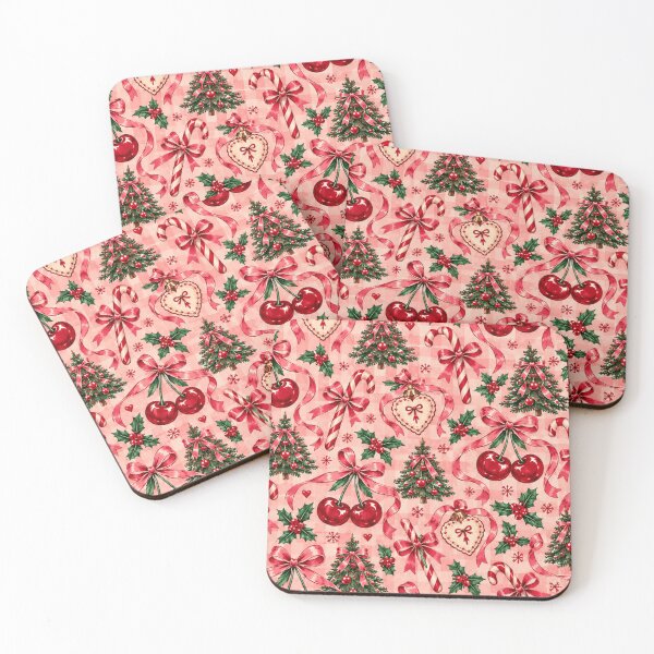 Item preview, Coquette Christmas Pattern, Vintage Cherry Bow Gingham designed and sold by TheRBGifts.