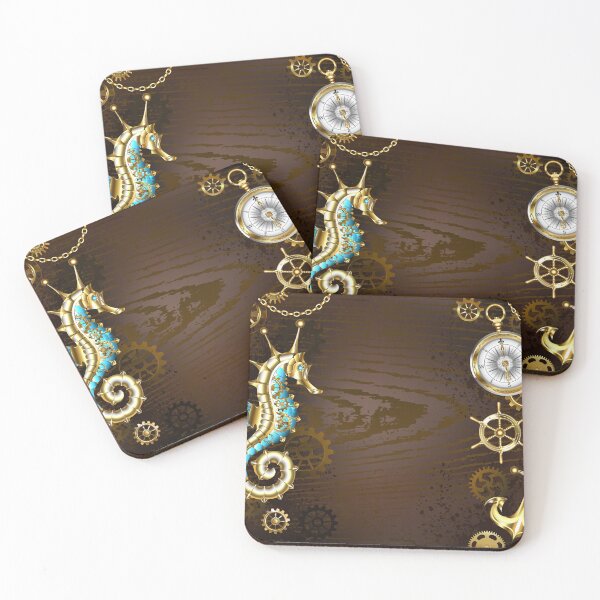 Item preview, Wooden Background with Mechanical Seahorse ( Steampunk ) designed and sold by Blackmoon9.