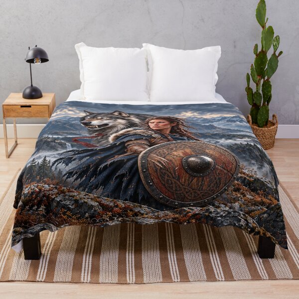 Item preview, Shieldmaiden and Fenrir - Norse Wolf Fantasy designed and sold by InkspiredArt.