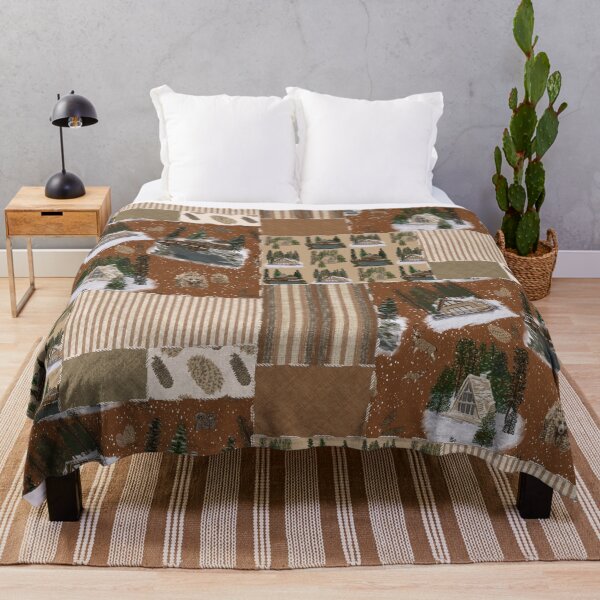 Item preview, Patchwork Revival Cozy Woodland Escape-Cabin Retreats, Evergreen Pines Trees and Woodland Animals designed and sold by Purposely Designed.