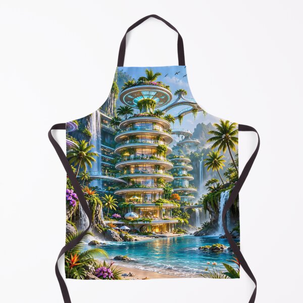 Item preview, Tropical futuristic resort with flowers, birds, sea shells designed and sold by IRON SIREN.
