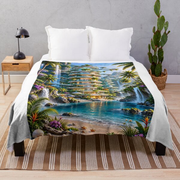 Item preview, Tropical futuristic resort with flowers, birds, sea shells designed and sold by IRON SIREN.