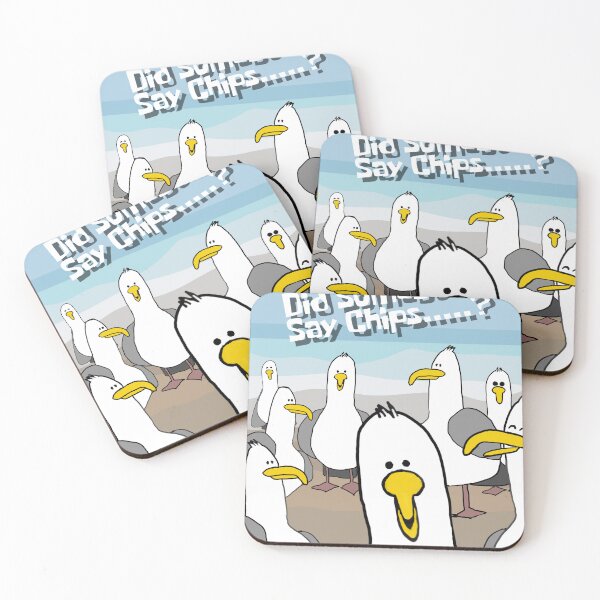 Item preview, Did Somebody say chips? Cartoon seagulls poster designed and sold by KitschAndChaos.