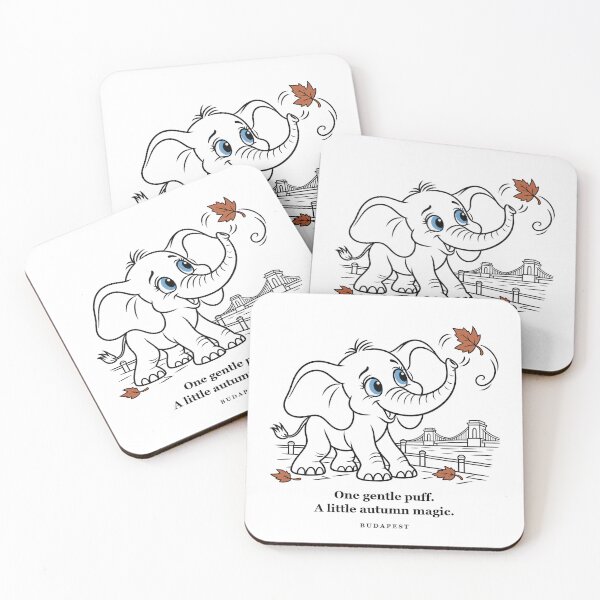 Item preview, Budapest Elephant Blowing a Copper Autumn Leaf designed and sold by Soft Paws Sketches.