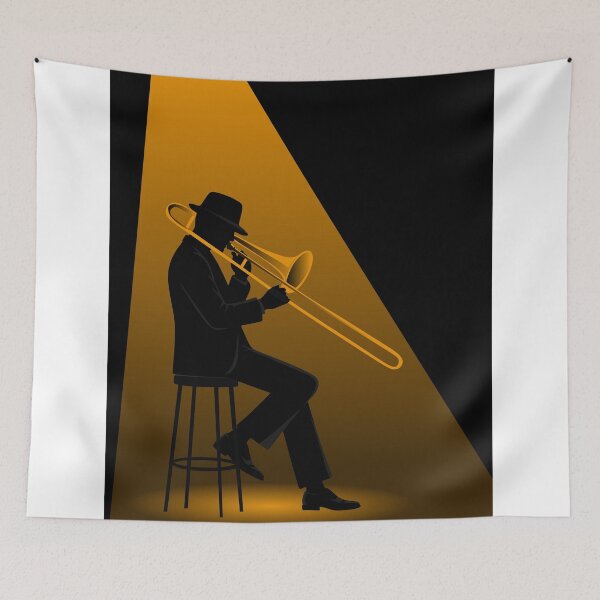 Item preview, Jazz Trombone Player Silhouette | Minimalist Jazz Art | Noir Musician Print | Modern Brass Instrument Print designed and sold by Studio pod Burom.