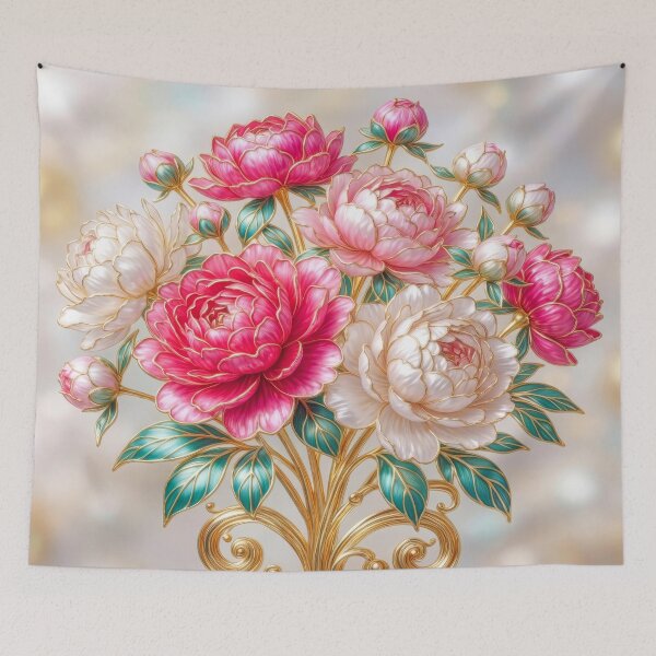 Item preview, Peony Bouquet – Elegant Vintage Gold and Pink Floral Art designed and sold by MargaretWiktor.