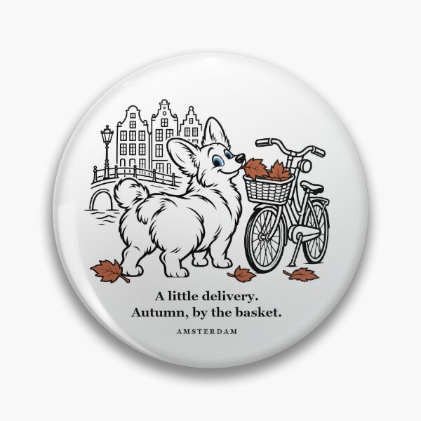 Item preview, Amsterdam Corgi Delivering Autumn Leaves by Bicycle designed and sold by Soft Paws Sketches.
