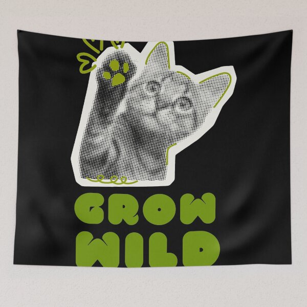 Item preview, Grow Wild Halftone Kitten Raising Paw in Green designed and sold by Fani*.