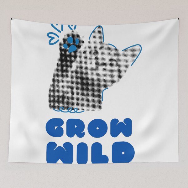 Item preview, Grow Wild Halftone Kitten Raising Paw in Blue designed and sold by Fani*.