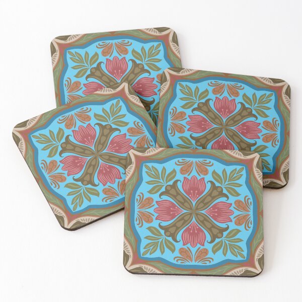 Item preview, Mediterranean Floral Tile Pattern Blue & Pink  designed and sold by Rukhscreations.
