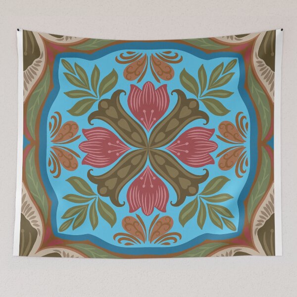 Item preview, Mediterranean Floral Tile Pattern Blue & Pink  designed and sold by Rukhscreations.