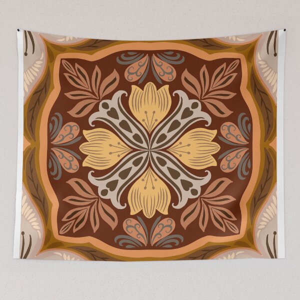Item preview, Mediterranean Floral Tile Pattern Brown  designed and sold by Rukhscreations.