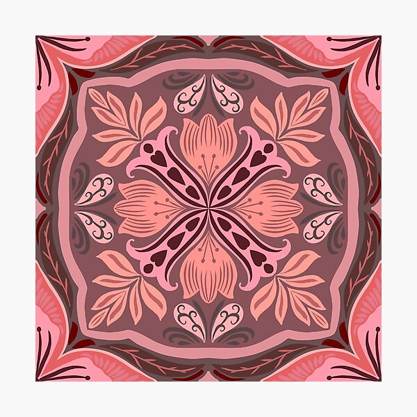 Item preview, Mediterranean Floral Tile Pattern Pink designed and sold by Rukhscreations.
