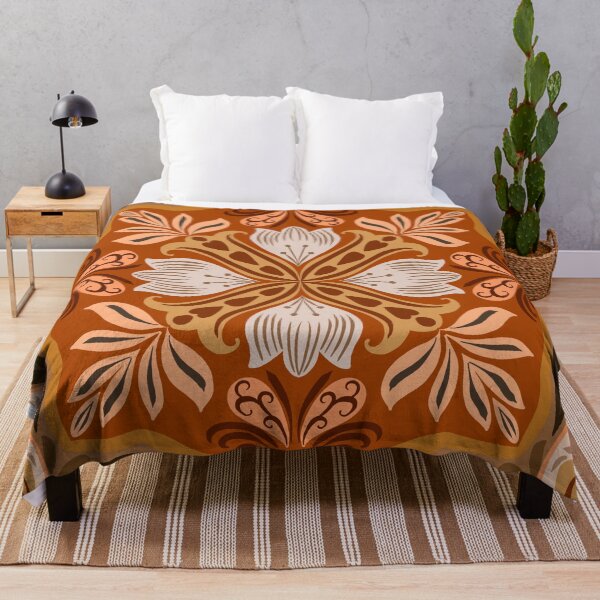 Item preview, Mediterranean Floral Tile Pattern Burnt Orange designed and sold by Rukhscreations.
