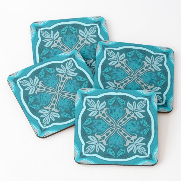 Item preview, Mediterranean Floral Tile Pattern Teal designed and sold by Rukhscreations.
