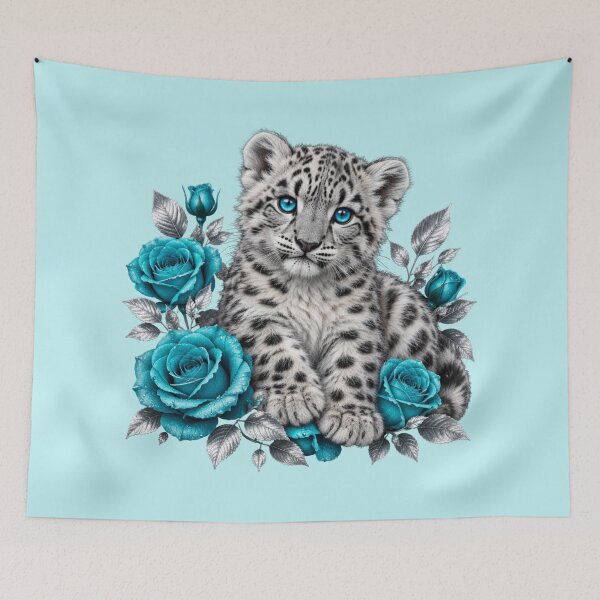 Item preview, Sweet snow leopard with blue roses designed and sold by design-rebell.
