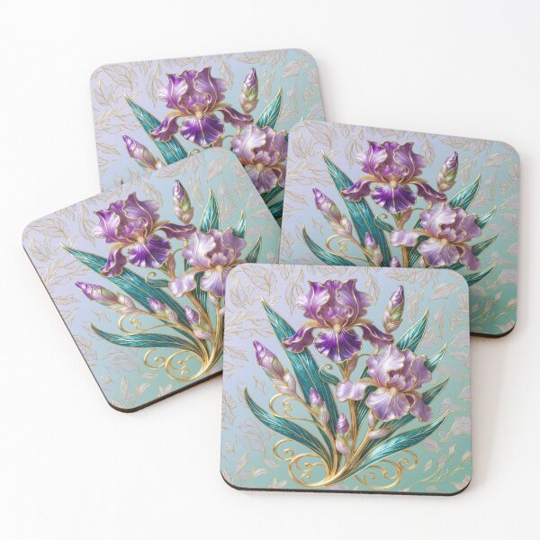 Item preview, Purple Iris – Elegant Vintage Gold and Teal Floral Art designed and sold by MargaretWiktor.