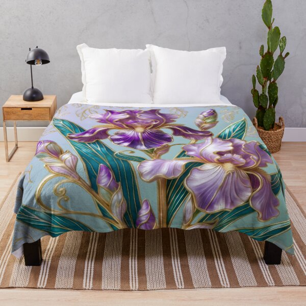Item preview, Purple Iris – Elegant Vintage Gold and Teal Floral Art designed and sold by MargaretWiktor.