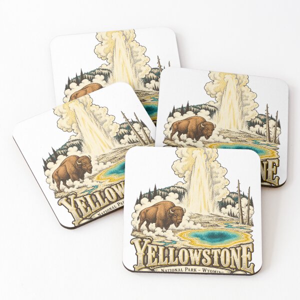 Item preview, Yellowstone National Park Wyoming Bison Geyser Hot Spring Vintage Engraved Wildlife Souvenir designed and sold by North Shore Prints.
