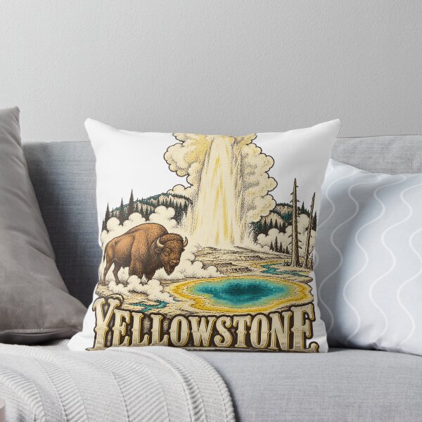 Item preview, Yellowstone National Park Wyoming Bison Geyser Hot Spring Vintage Engraved Wildlife Souvenir designed and sold by North Shore Prints.
