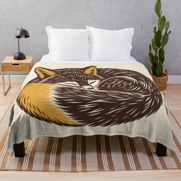 Item preview, Sleeping Fox Linocut Art – Curled Up Fox Block Print Cosy Home Decor designed and sold by In A Word | One-Word Tees & Gifts.