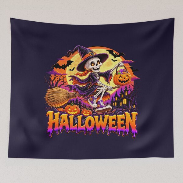 Item preview, Halloween Skeleton Witch Riding Broom – Spooky Night designed and sold by DIB Designs – Express Your Style.