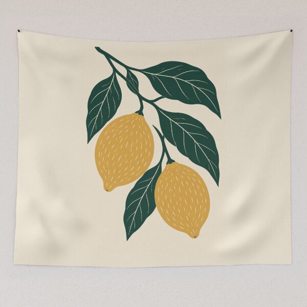 Item preview, Lemon Branch Linocut Art – Yellow Lemons Block Print Kitchen Decor designed and sold by In A Word | One-Word Tees & Gifts.