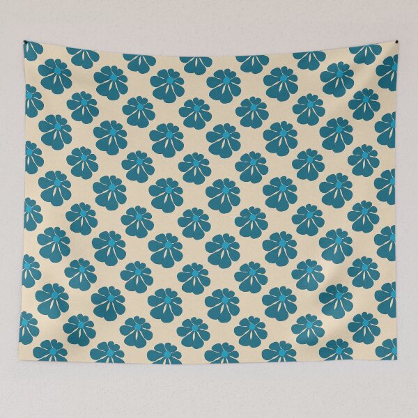 Item preview, Retro Teal Blue Flower Pattern Vintage 70s 60s designed and sold by Chatula Print Studio.