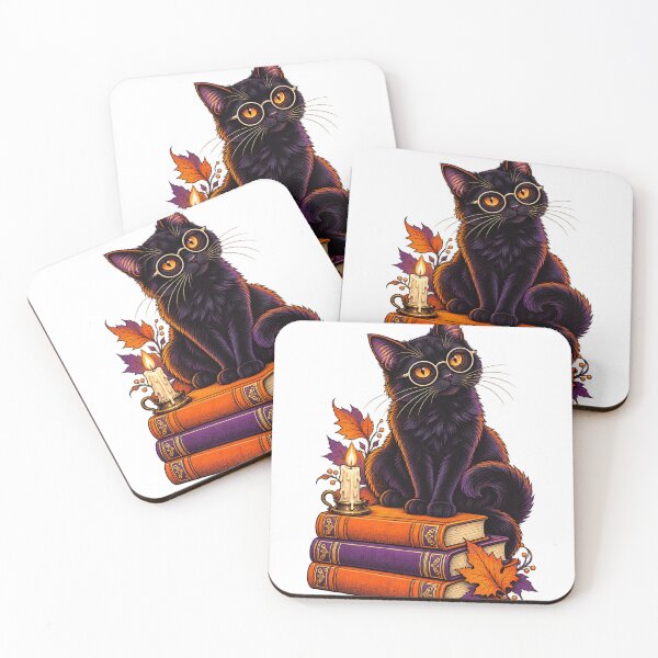 Item preview, A black cat with glasses among the books designed and sold by sasaPRO.