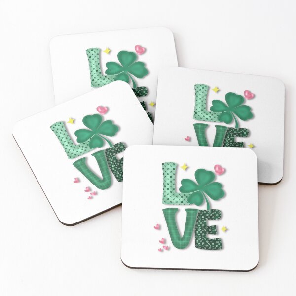 Item preview, Green Clover, Pink Hearts and LOVE Typography designed and sold by artblonska.