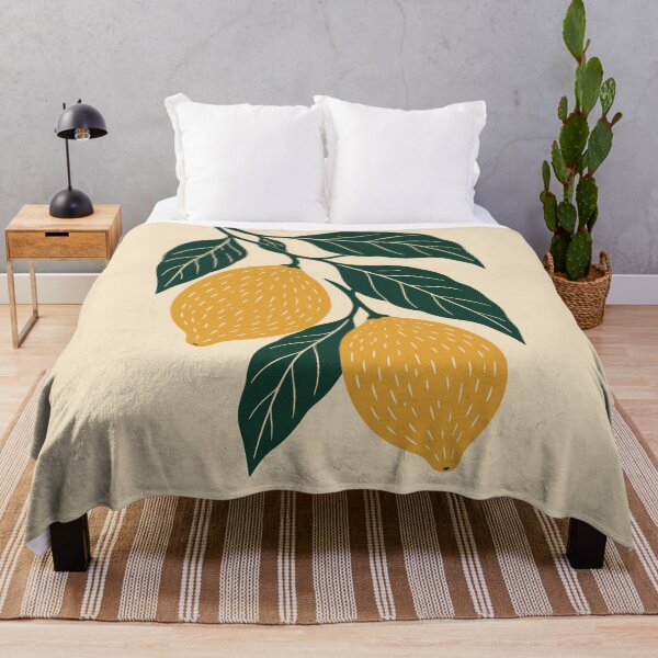 Item preview, Lemon Duvet Cover – Large Yellow Lemon Branch Linocut Bedding and Throw designed and sold by In A Word | One-Word Tees & Gifts.