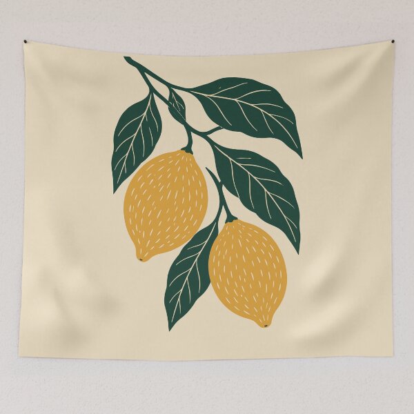 Item preview, Lemon Duvet Cover – Large Yellow Lemon Branch Linocut Bedding and Throw designed and sold by In A Word | One-Word Tees & Gifts.