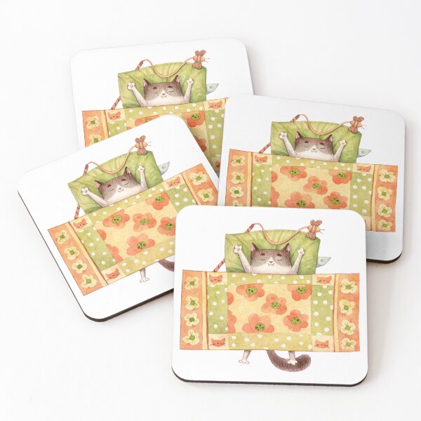 Item preview, Sleeping Cat Under a Floral Quilt designed and sold by White Rabbit Design .