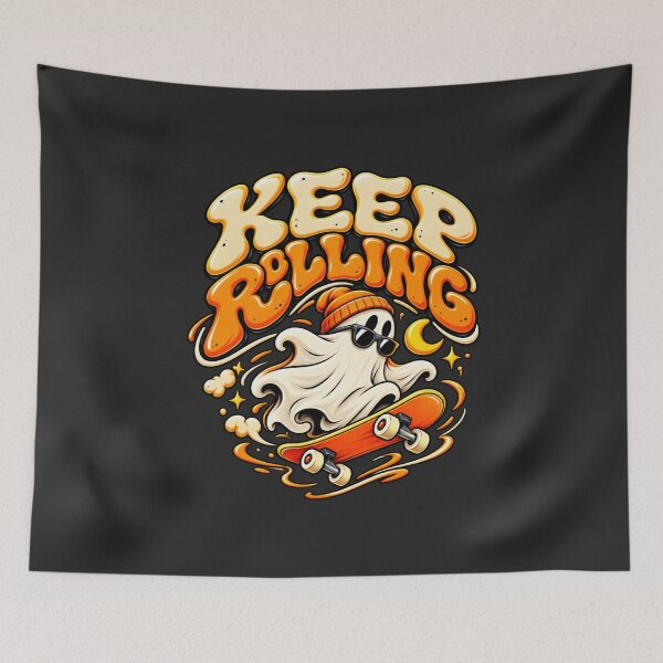 Item preview, Keep Rolling Ghost Skateboard Retro Halloween Design designed and sold by DIB Designs – Express Your Style.