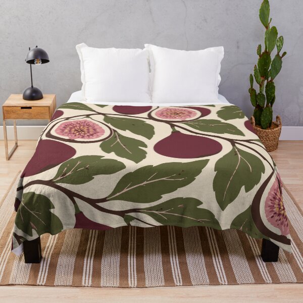 Item preview, Fig Branch Pattern – Linocut Fig Leaves Duvet Cover and Throw designed and sold by In A Word | One-Word Tees & Gifts.