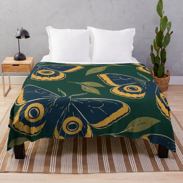 Item preview, Emperor Moth Pattern – Linocut Moth Duvet Cover and Throw designed and sold by In A Word | One-Word Tees & Gifts.