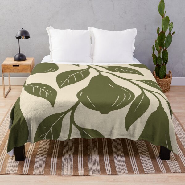 Item preview, Pear and Leaf Pattern – Linocut Pear Duvet Cover and Throw designed and sold by In A Word | One-Word Tees & Gifts.