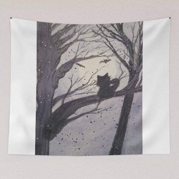 Item preview, Spooky Halloween Black Cat Watercolor Night designed and sold by lauracedrawings.