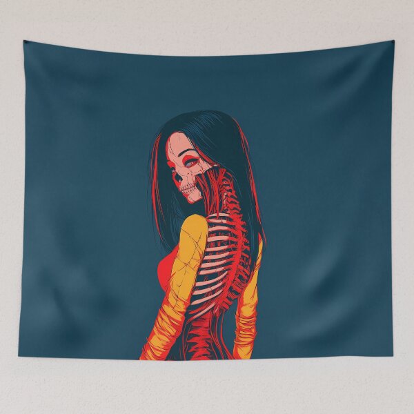 Item preview, Surreal Anatomical Skeleton Girl Blue Background Art designed and sold by Lunat1kk.