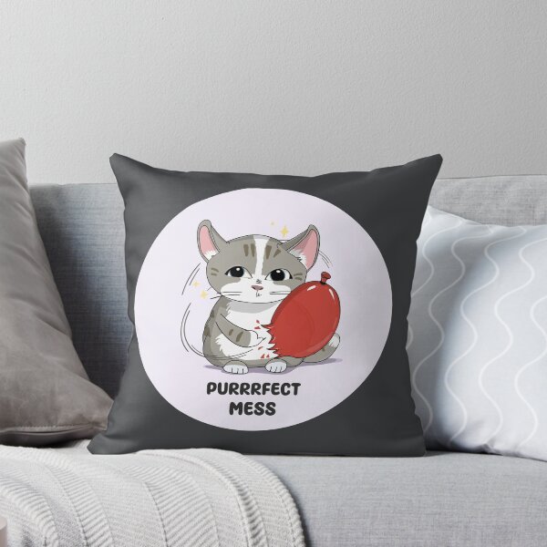 Item preview, Purrfect Mess – Cute Cat with Popping Balloon, Funny Cat Illustration designed and sold by DecentVibe.