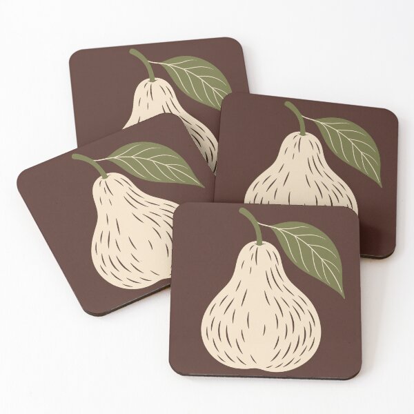 Item preview, Pear Linocut Art – Cream Pear on Chocolate Brown Block Print Kitchen Decor designed and sold by In A Word | One-Word Tees & Gifts.
