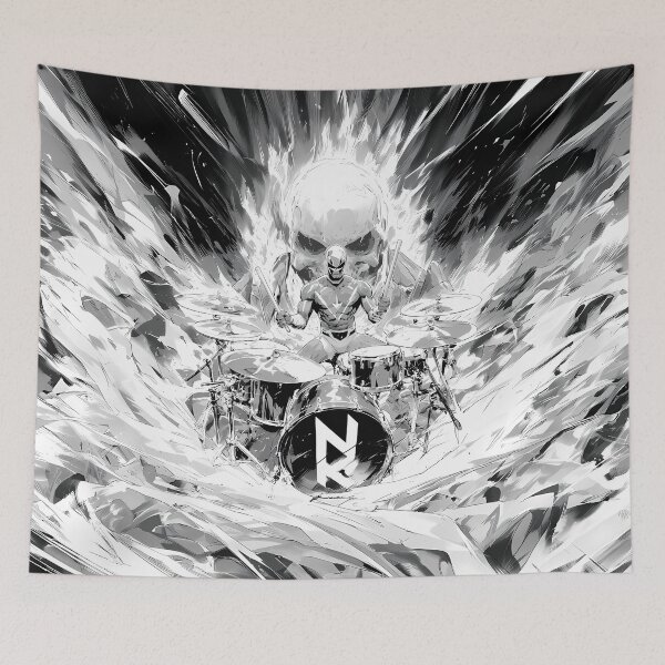 Item preview, Black and White Drummer Explosion Rock Art designed and sold by Lunat1kk.