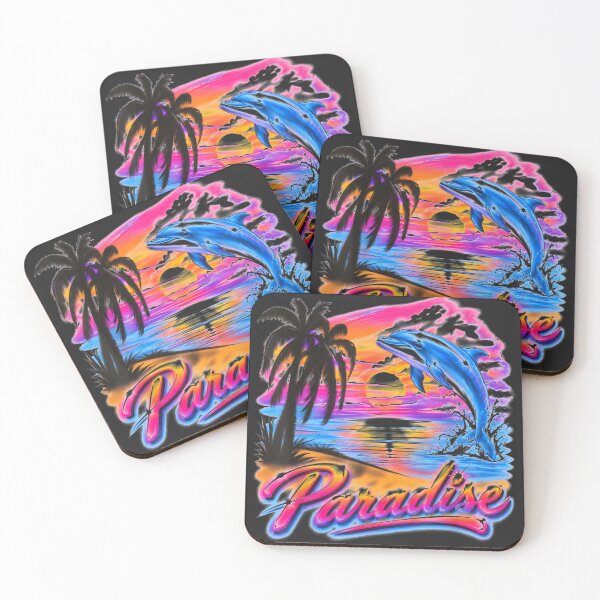 Item preview, Paradise Neon Dolphin Sunset Palm Tree Tropical Beach Vibes designed and sold by salmaousiri.