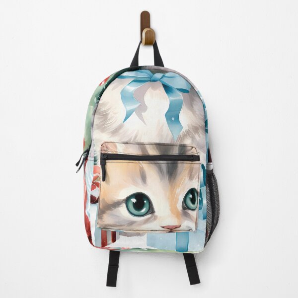 Item preview, Adorable Watercolor Kitten with Blue Bow and Christmas Gifts designed and sold by Deepsleepstudio.