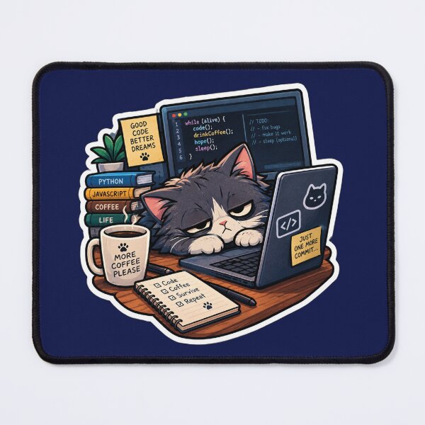 Item preview, Sleepy Programmer Cat Coding Humor designed and sold by MerlinWear.